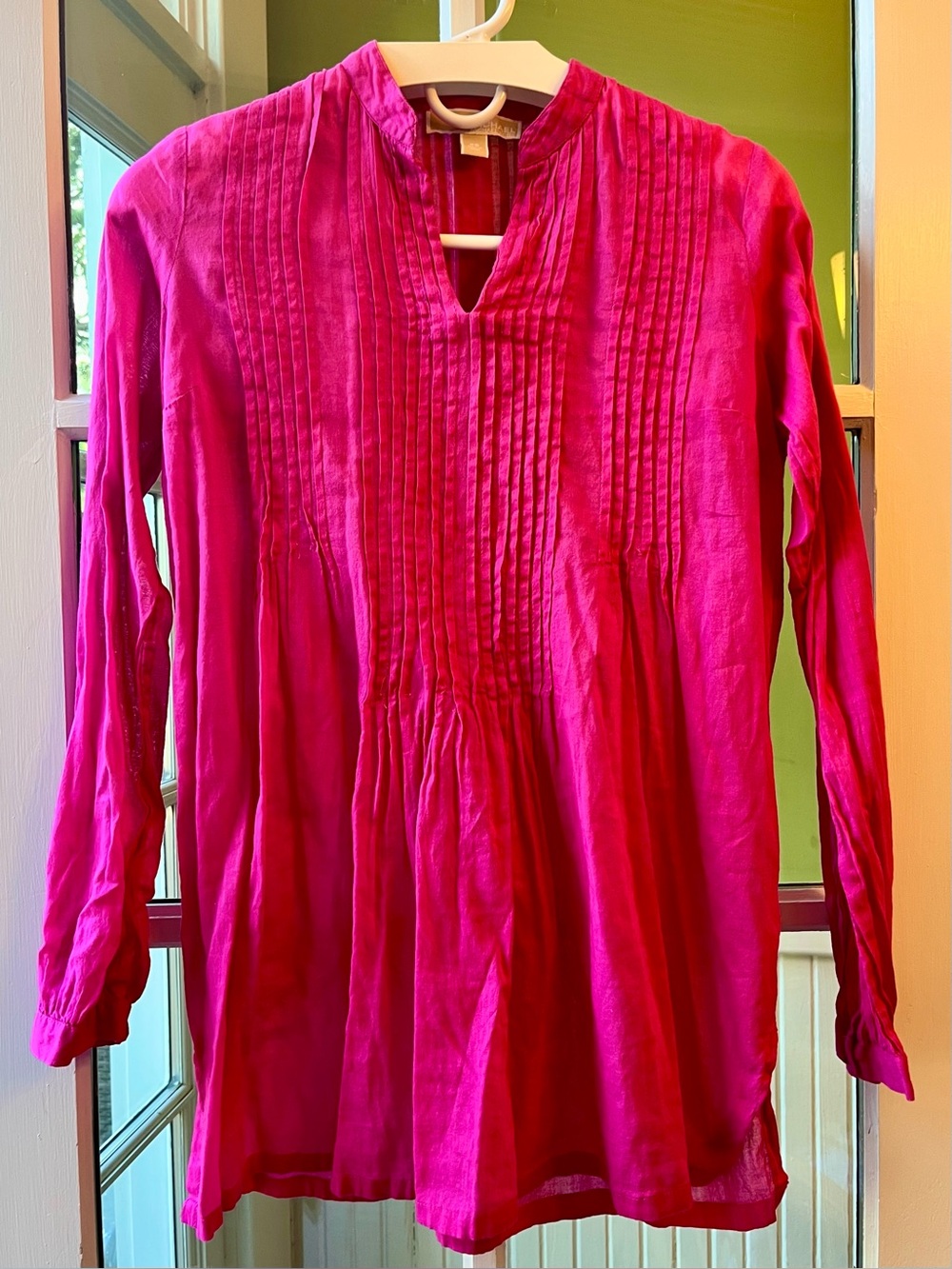 Michael Kors hot pink gauzey hippy summer lightweight tunic top long sleeve